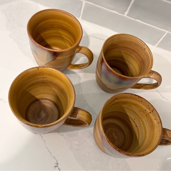 Set of 4 POTTERY Sango Splash Coffee Mugs Brown Drip Glaze RETIRED - Picture 2 of 6